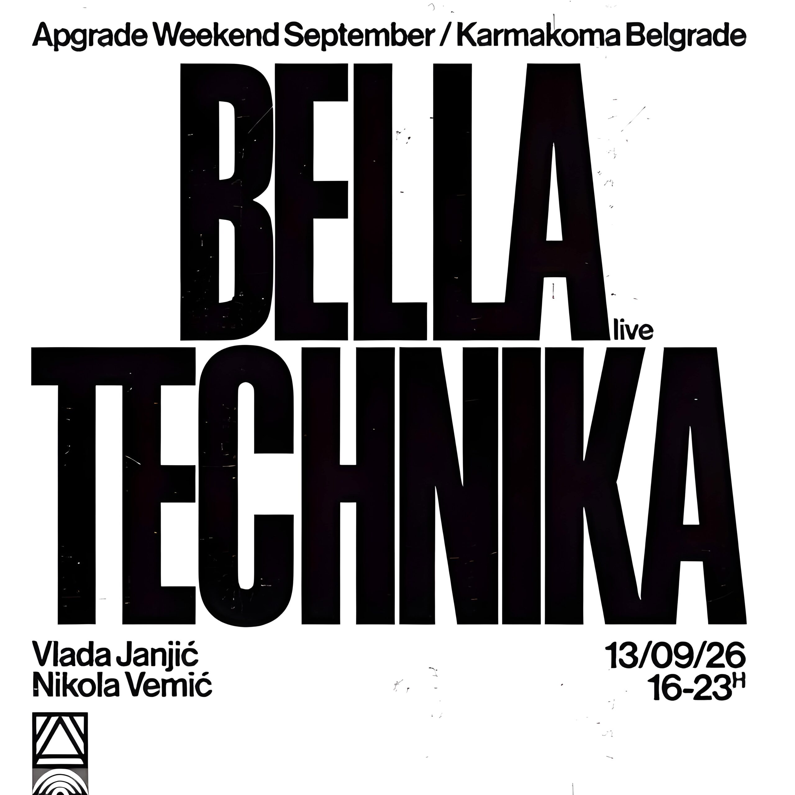 Poster: band name in black bold letters with event detsils
